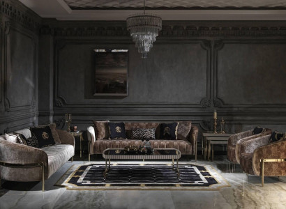 Wunnzëmmer Sofagarnitur Dräisëtzer Fotel Beige Stoffsofa Salontësch